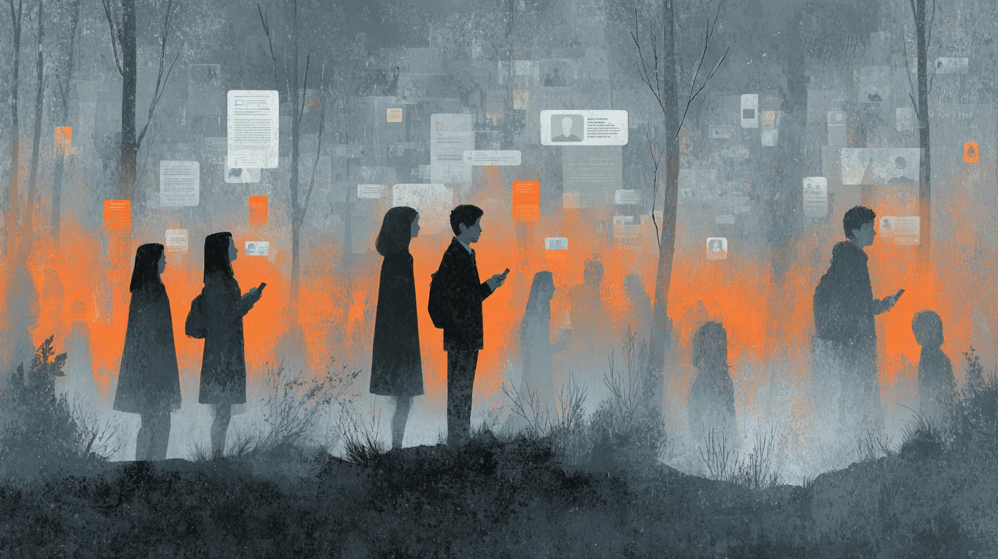 A stylized social media feed: connection and secrecy.