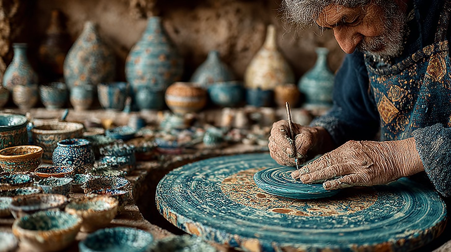 Hände eines Kunsthandwerkers formen sanft Ton.