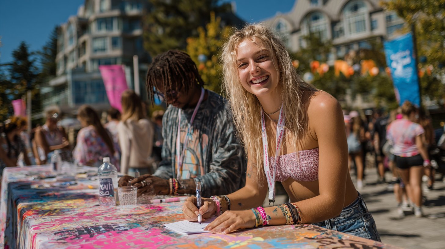 Lebendige Außenveranstaltung mit fröhlichem Publikum.