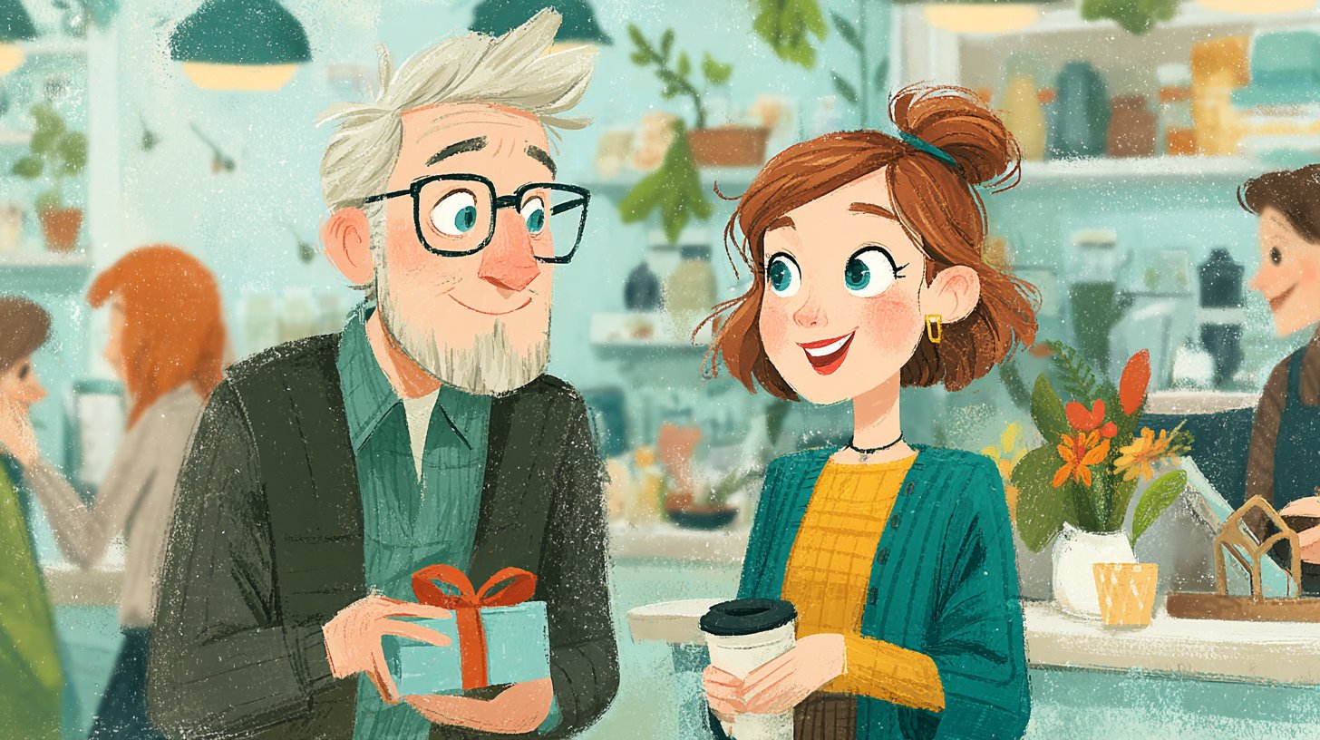 Herzliche Überraschung in einem gemütlichen Café.