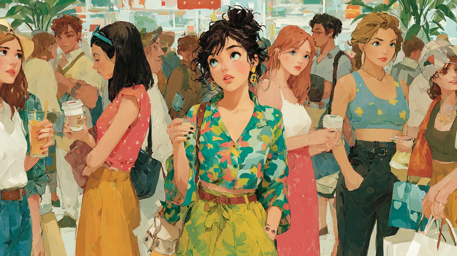 Stylische Käufer:innen feiern Modevielfalt im urbanen Markt.