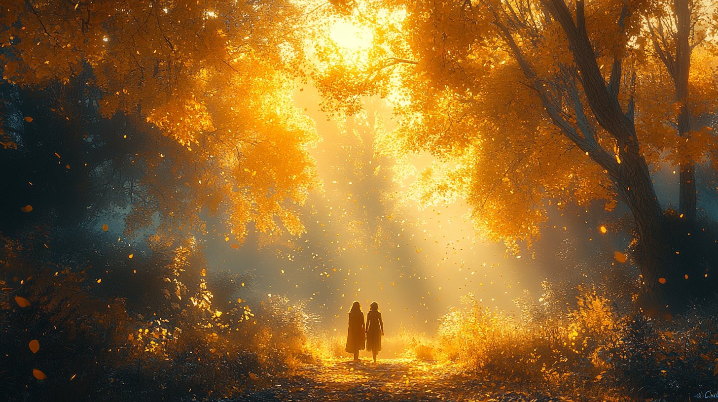 Ein Paar, das sich liebevoll in die Augen sieht, umgeben von der Natur.