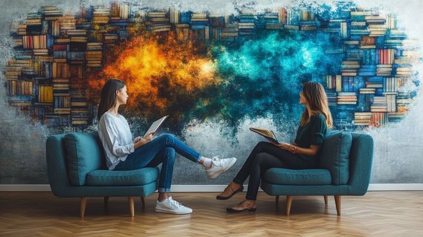 Zwei Personen diskutieren über ihre Träume um Bücher und die Natur.