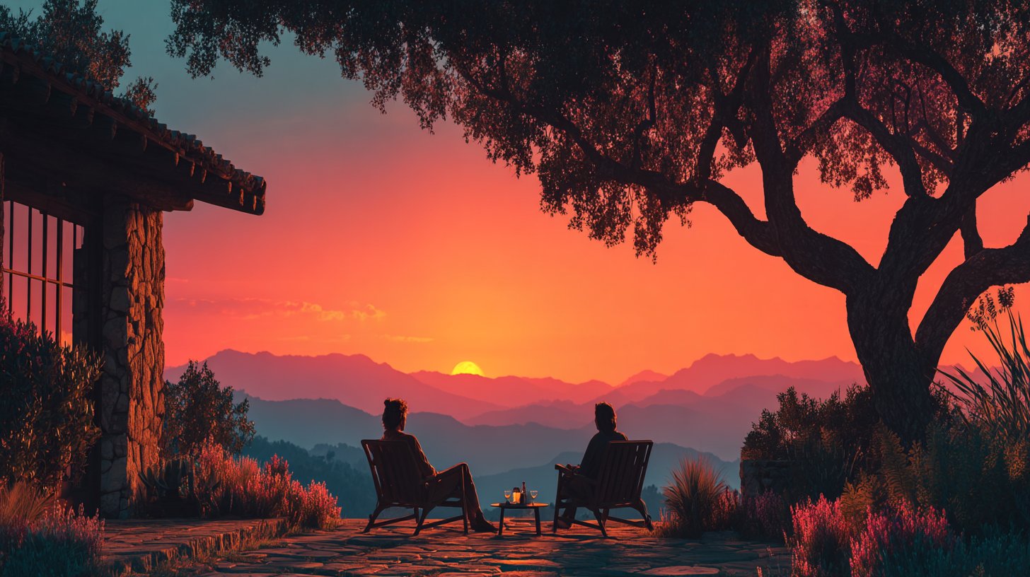 Ein Paar führt ein wichtiges Gespräch bei Sonnenuntergang.