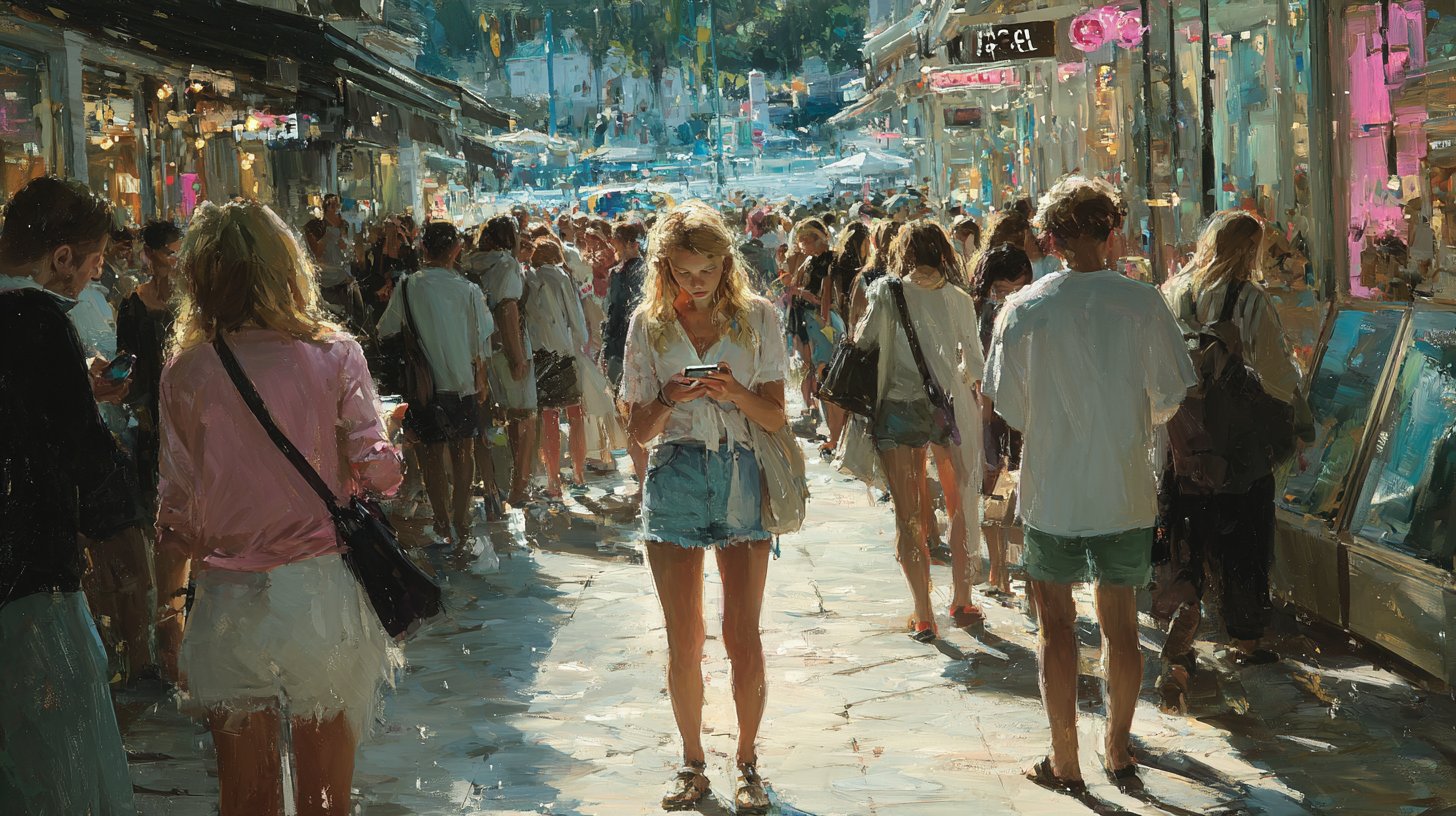 Jugendliche nutzen Smartphones, um beim Einkaufen sozial zu interagieren.