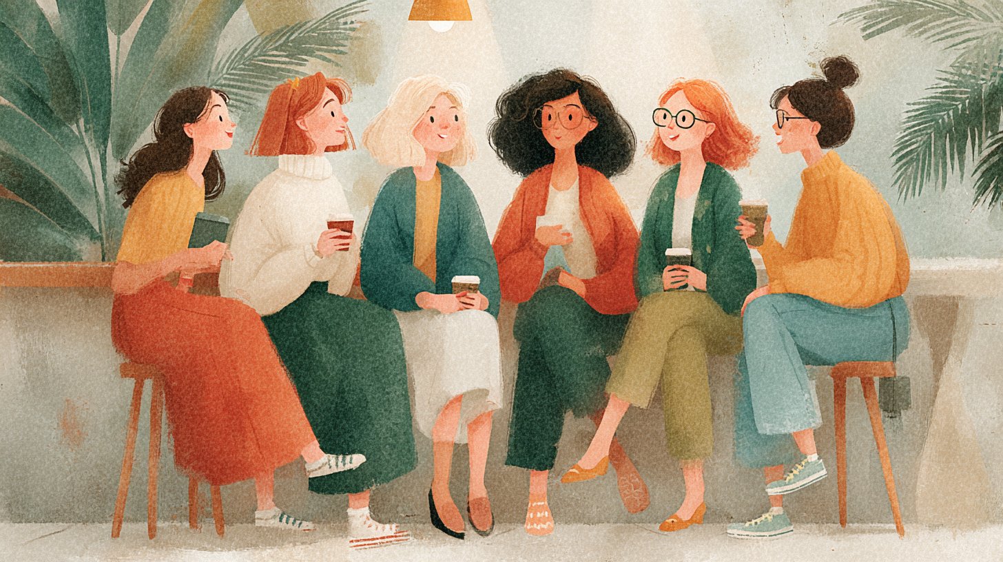 Eine vielfältige Gruppe von Frauen führt ein offenes Gespräch.