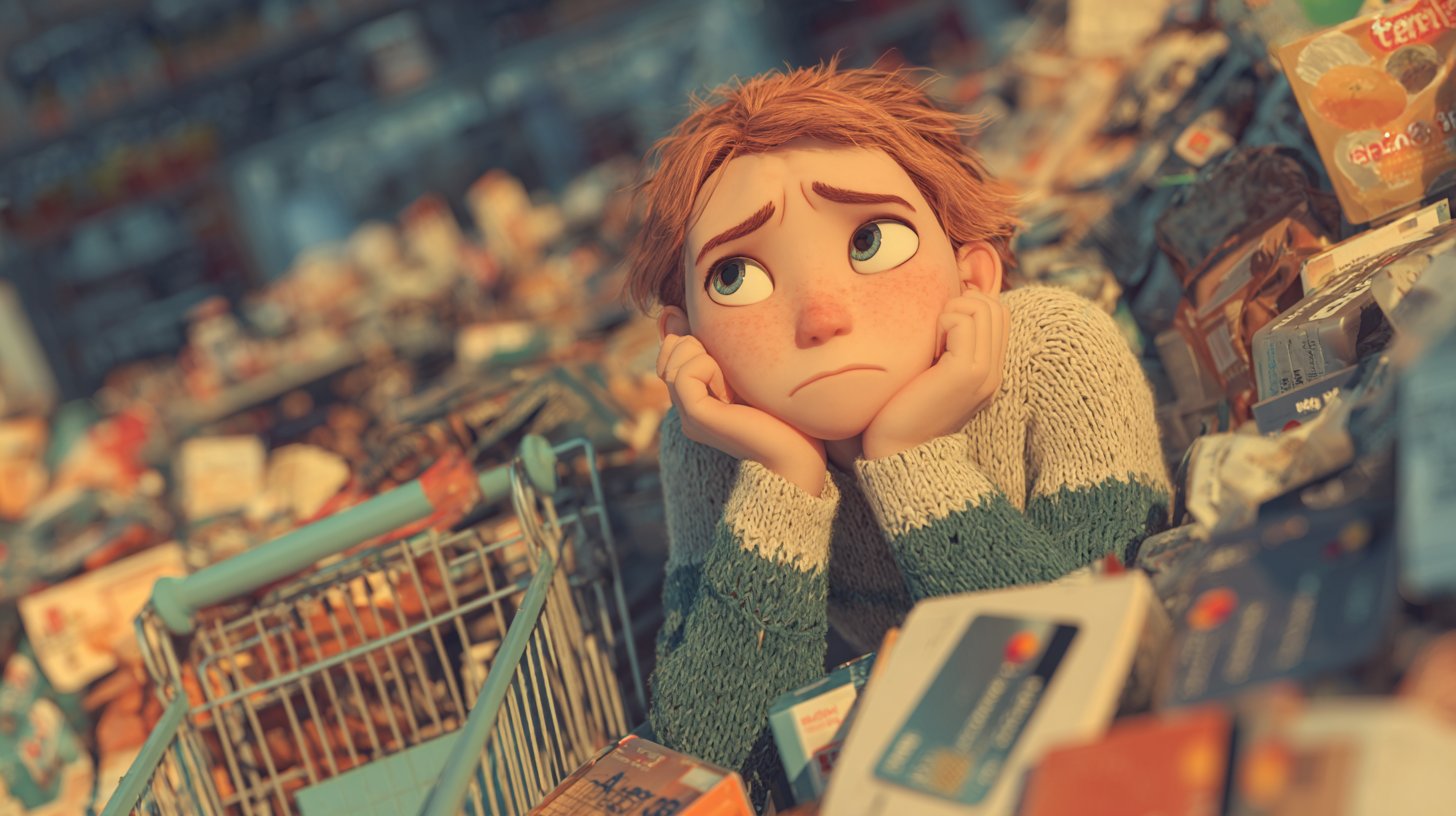 Nahaufnahme der Käuferevaluierung mit Einkaufsutensilien.