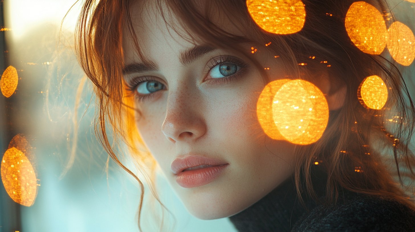 Eine Frau schaut nachdenklich in den Spiegel, ihre Reflexionen zeigen Unsicherheit.