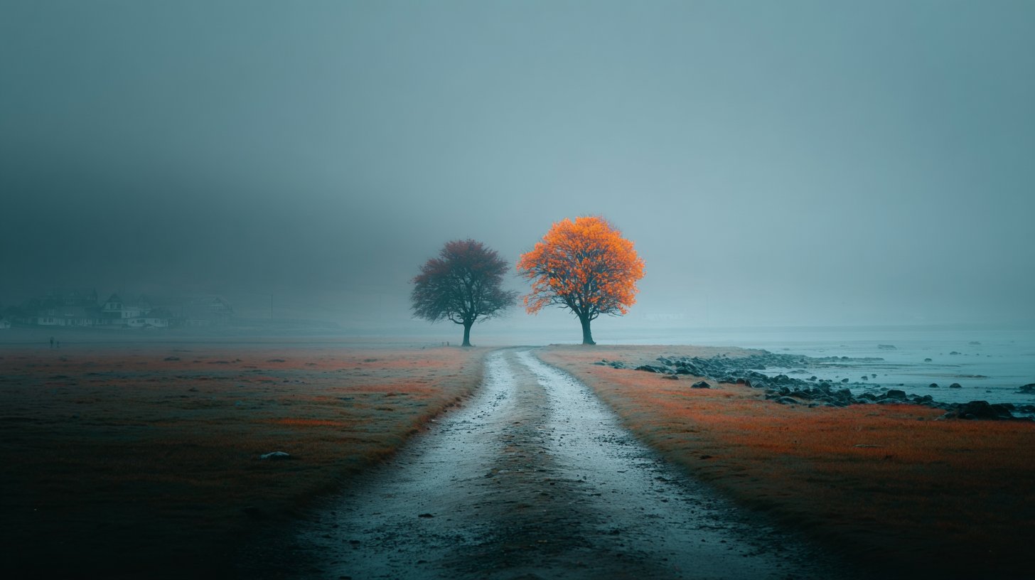 Zwei Wege, die sich in Melancholie trennen.