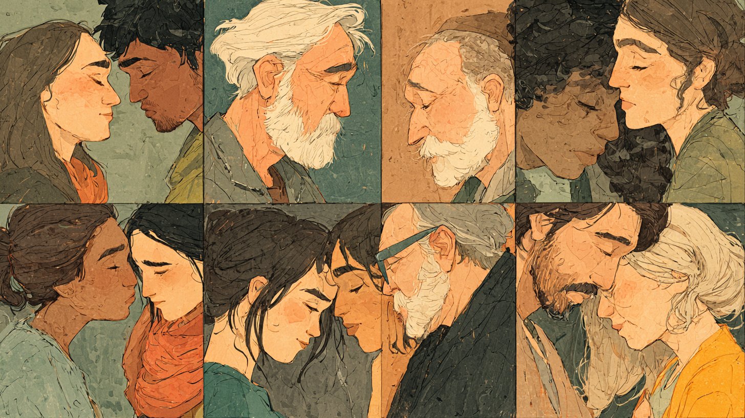 Un moment émouvant où des personnes diverses partagent des connections sincères.