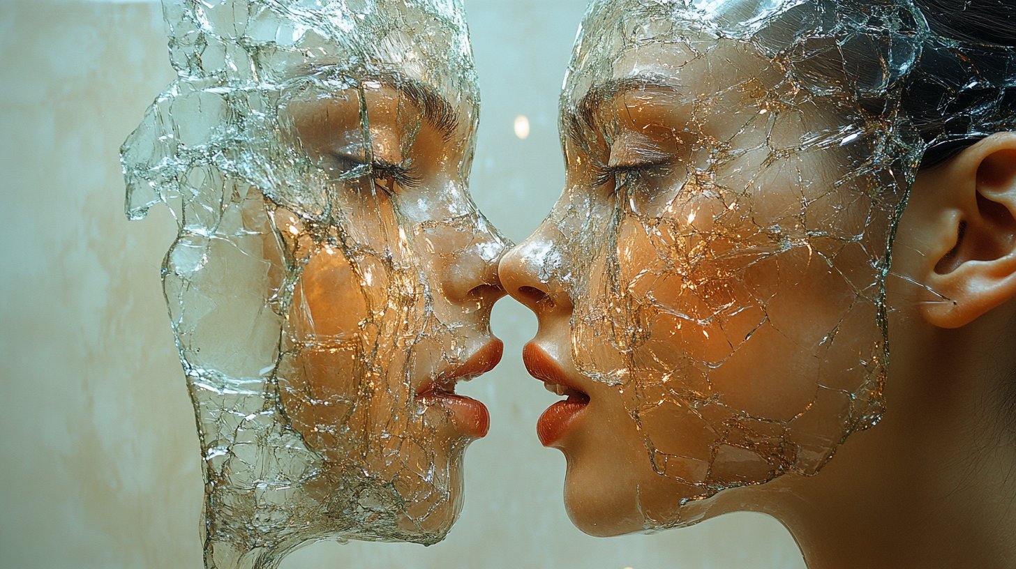 Zwei Figuren sind in einer hitzigen Diskussion und umgeben von zerbrochenem Glas.