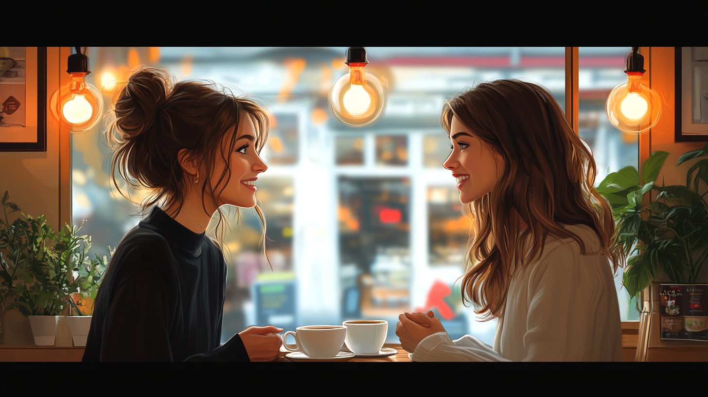 Deux amis dialoguent ouvertement autour d'un café.