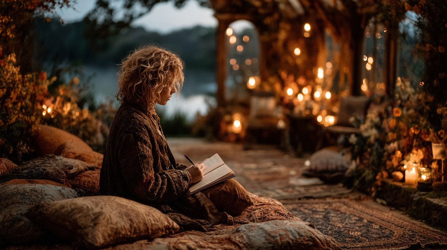 Eine Person reflektiert in einer gemütlichen Ecke.