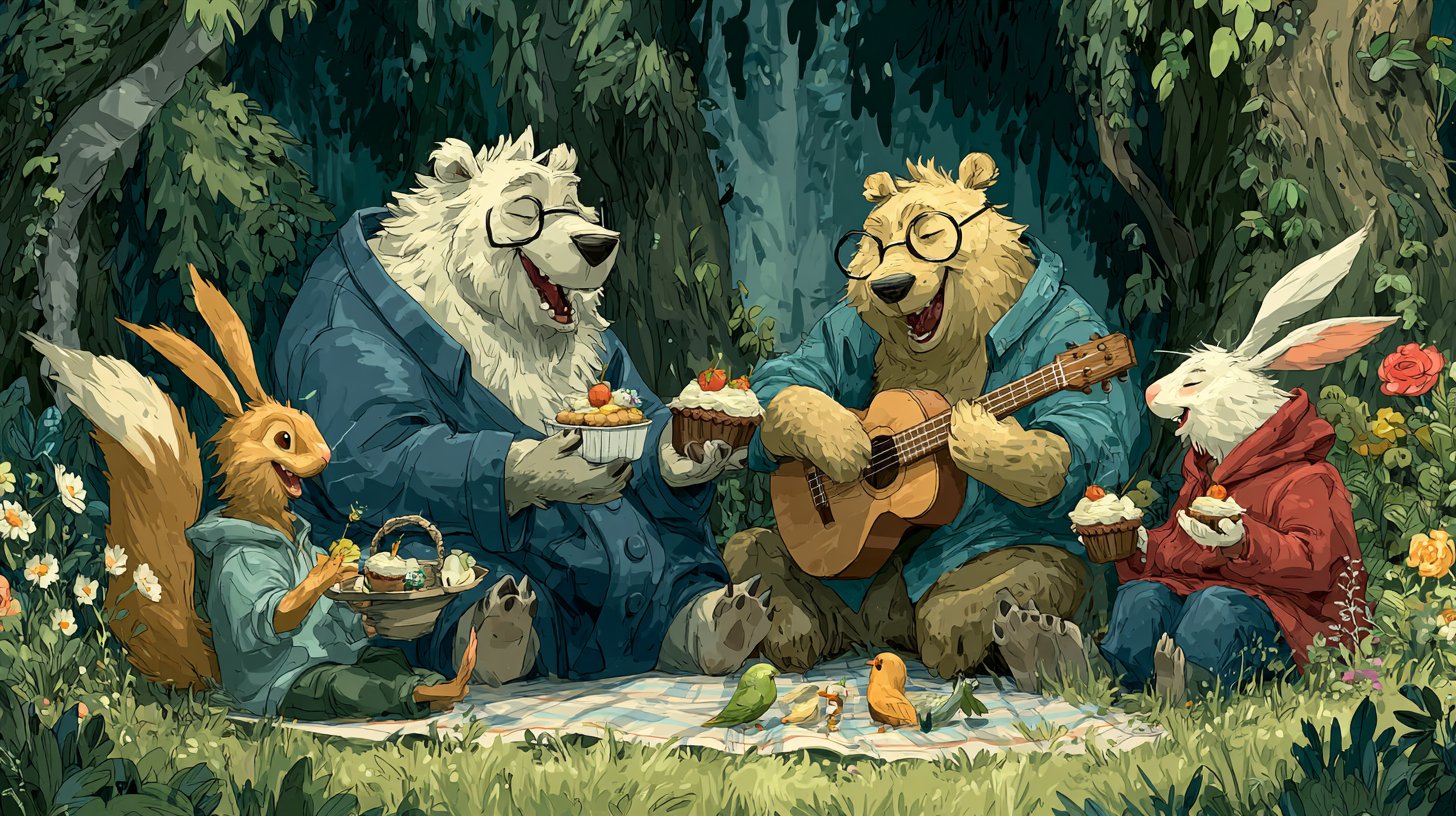 Verspielte Tiere genießen fröhliche Aktivitäten im Park.