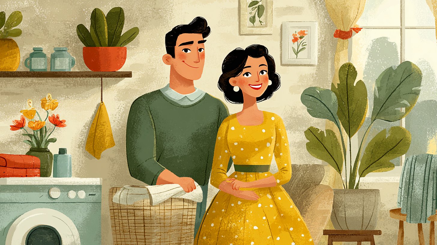 Ein gemütliches Zuhause, wo ein Paar gemeinsam Aufgaben bewältigt.