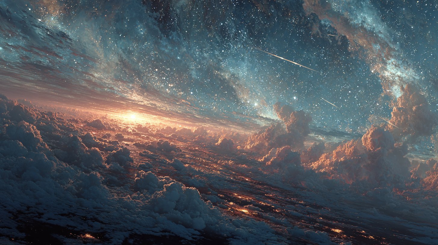 Images cosmiques du numéro 1111 entre galaxies et étoiles filantes.