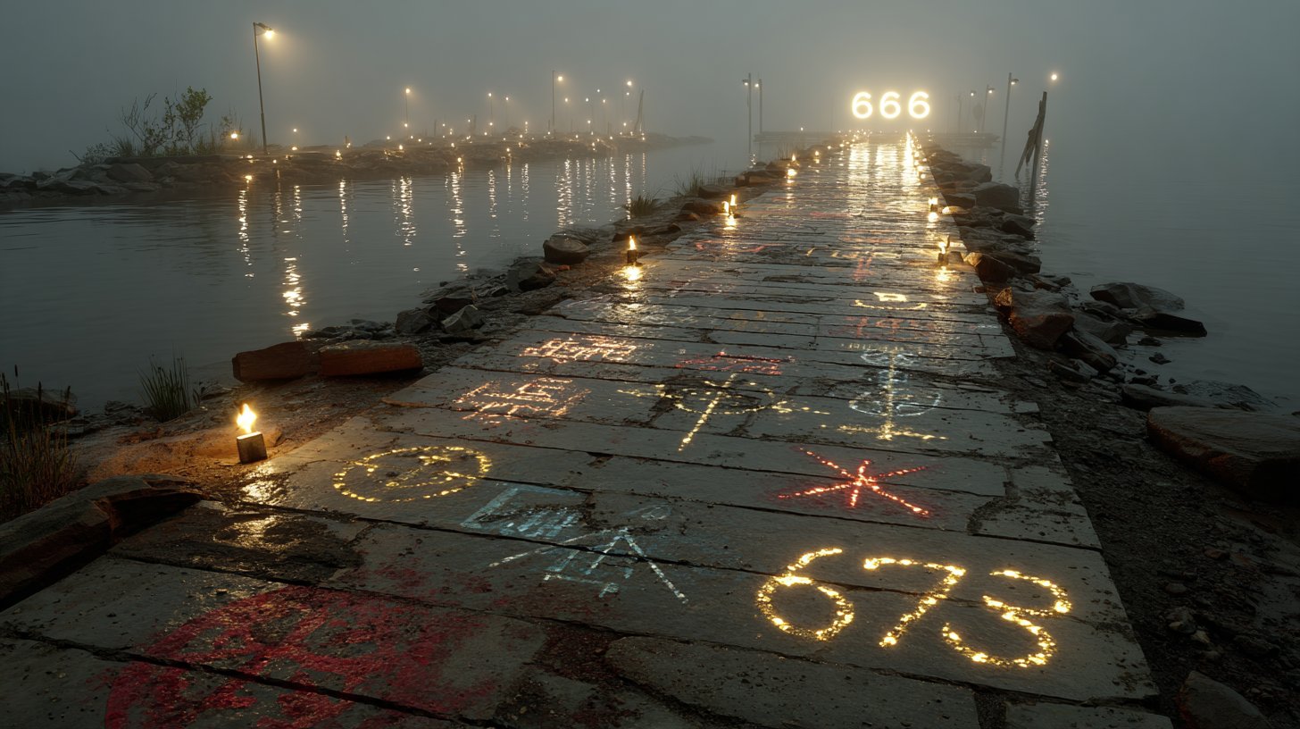 Ein ruhiger Pfad mit der Zahl 6666 in der Ferne.