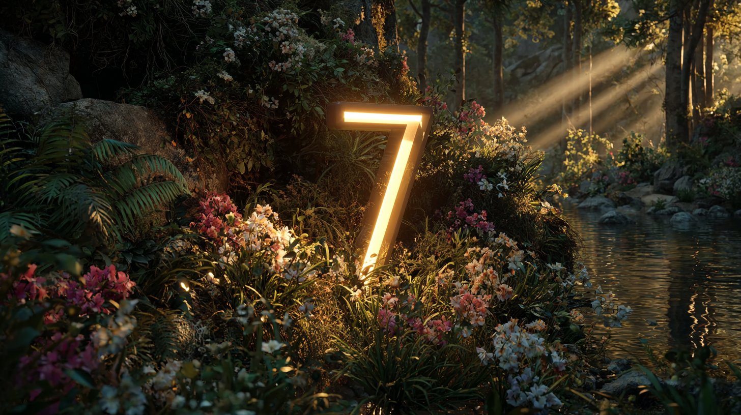 Die leuchtende 7 in idyllischem, naturverbundenem Moment.