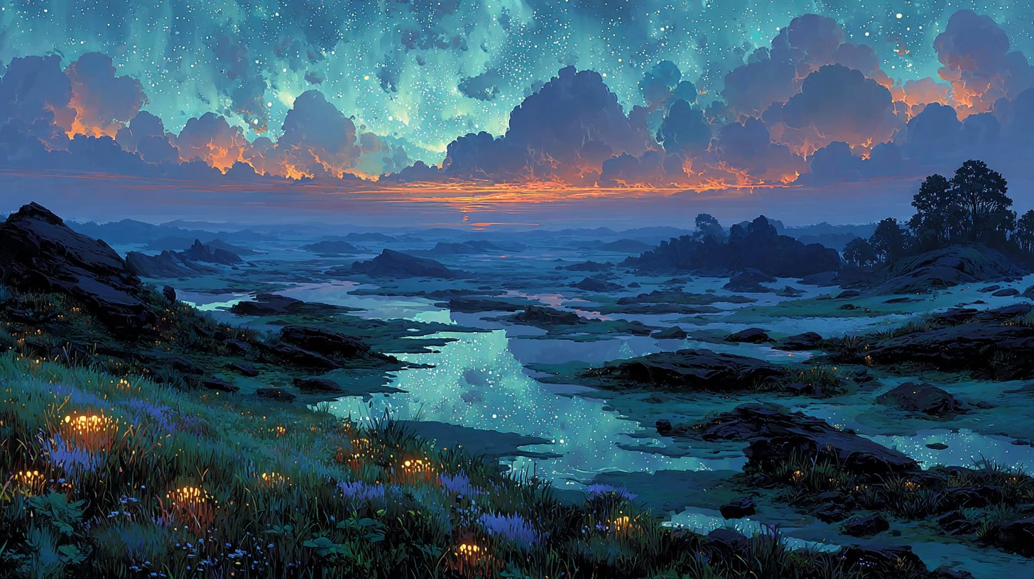 Surreale Landschaft verbindet Erde und Spiritualität.