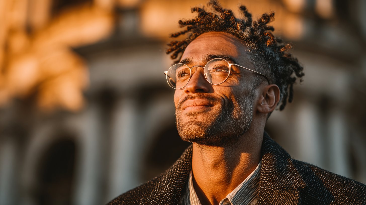 Selbstbewusster Mann mit freundlichem Lächeln.