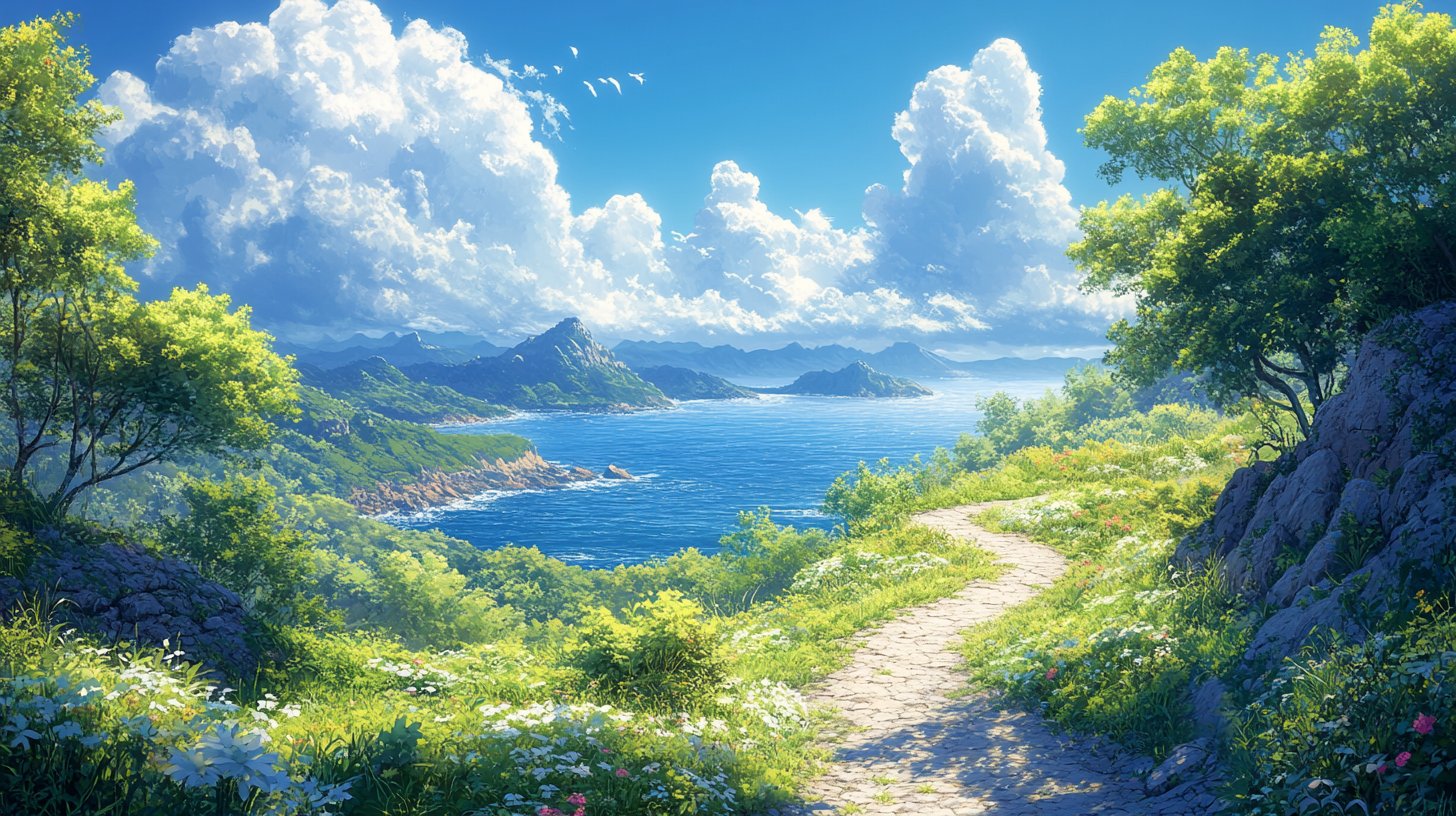 Ein geteiltes Bild zeigt zwei Wege, die sich in einem Wald gabeln, einer strahlend zur Stadt, der andere dunkel zu den Bergen.