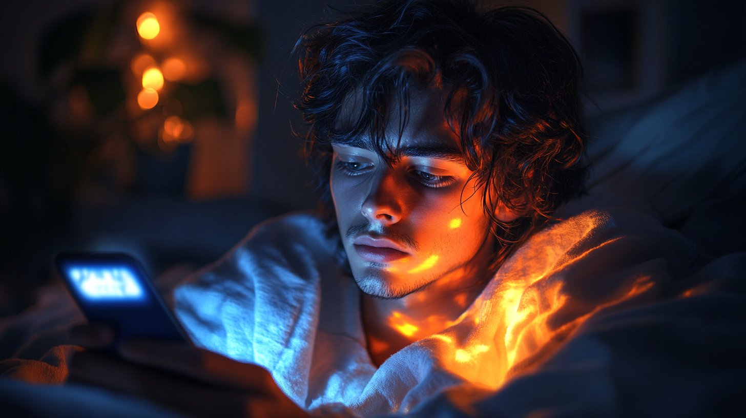 Una persona pensierosa scorre il suo telefono.