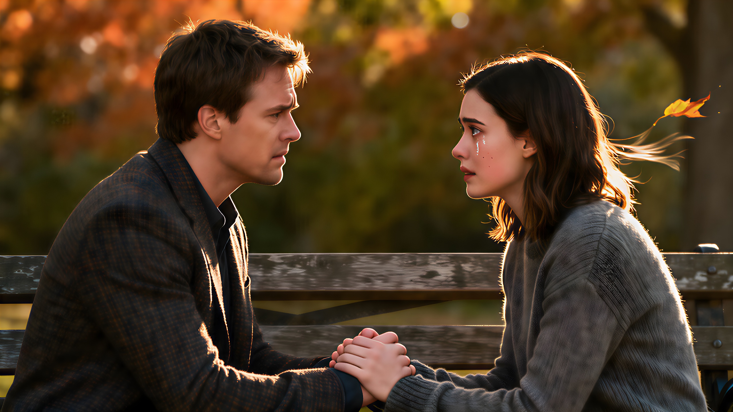 Ein Paar auf einer Bank beim ehrlichen Gespräch über Verzeihung.