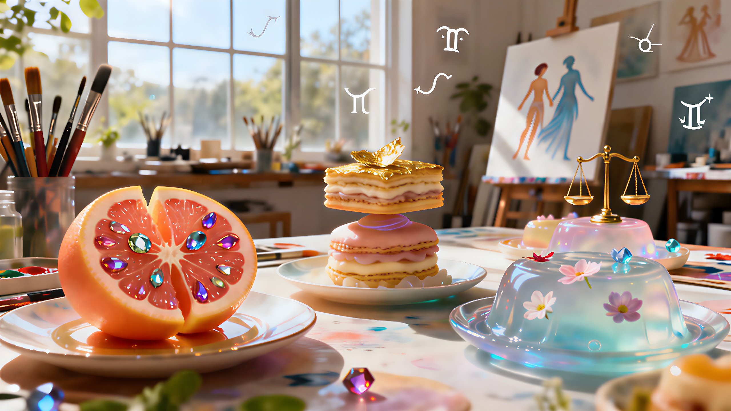 Kreatives Künstleratelier mit lebhaften Speisen.