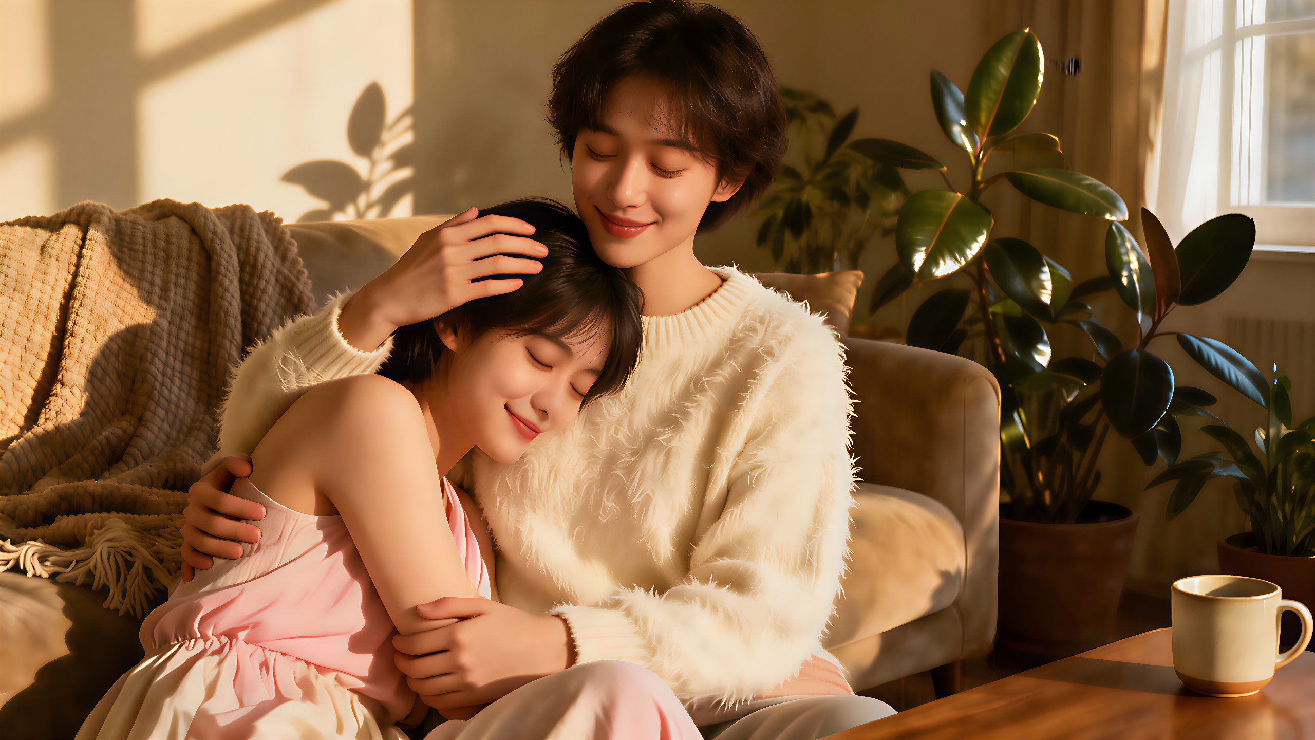 Ein einfühlsames Porträt einer Krebs-Person in einer warmen, gemütlichen Umgebung.