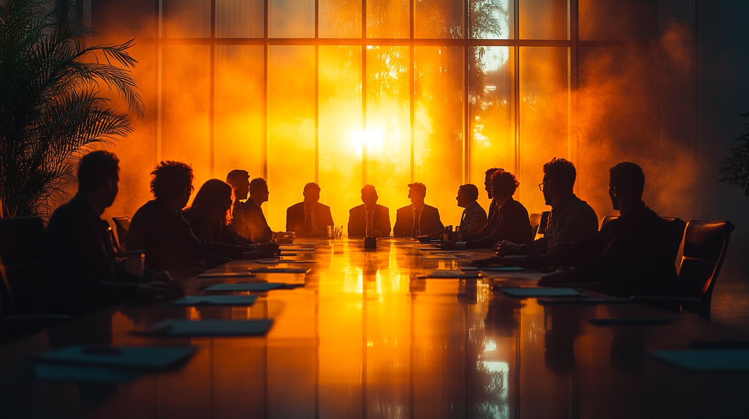 Un equipo desinteresado alrededor de una mesa en una sombra melancólica.