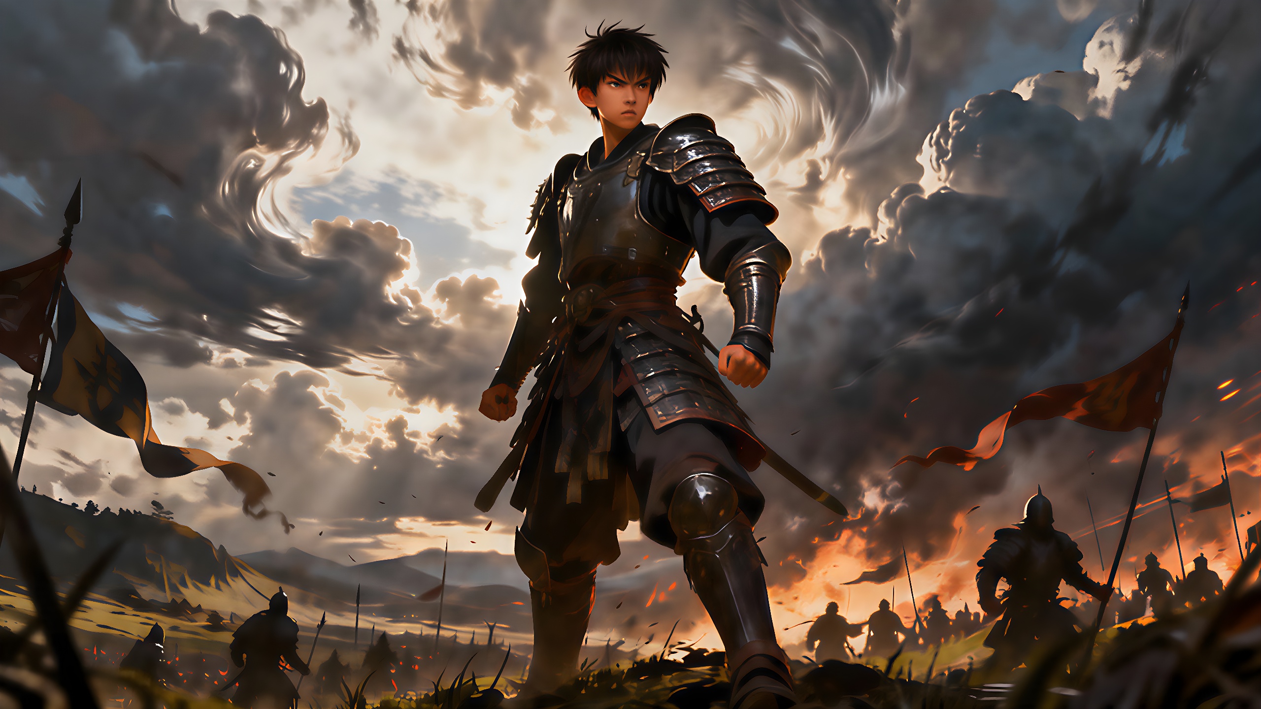 Der Krieger steht bereit für den Kampf.