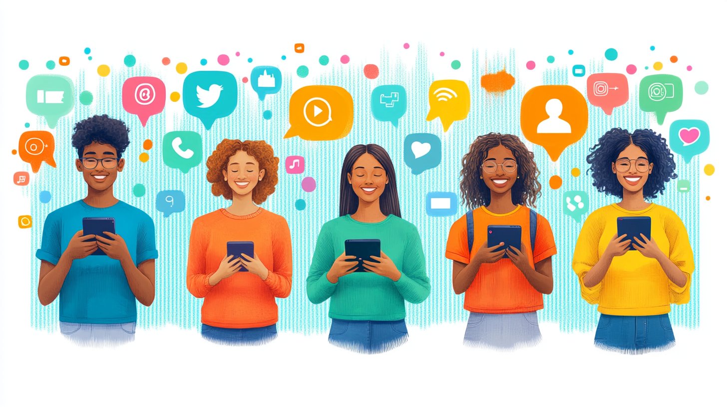 Un vibrante feed de redes sociales muestra compromiso y conexiones.