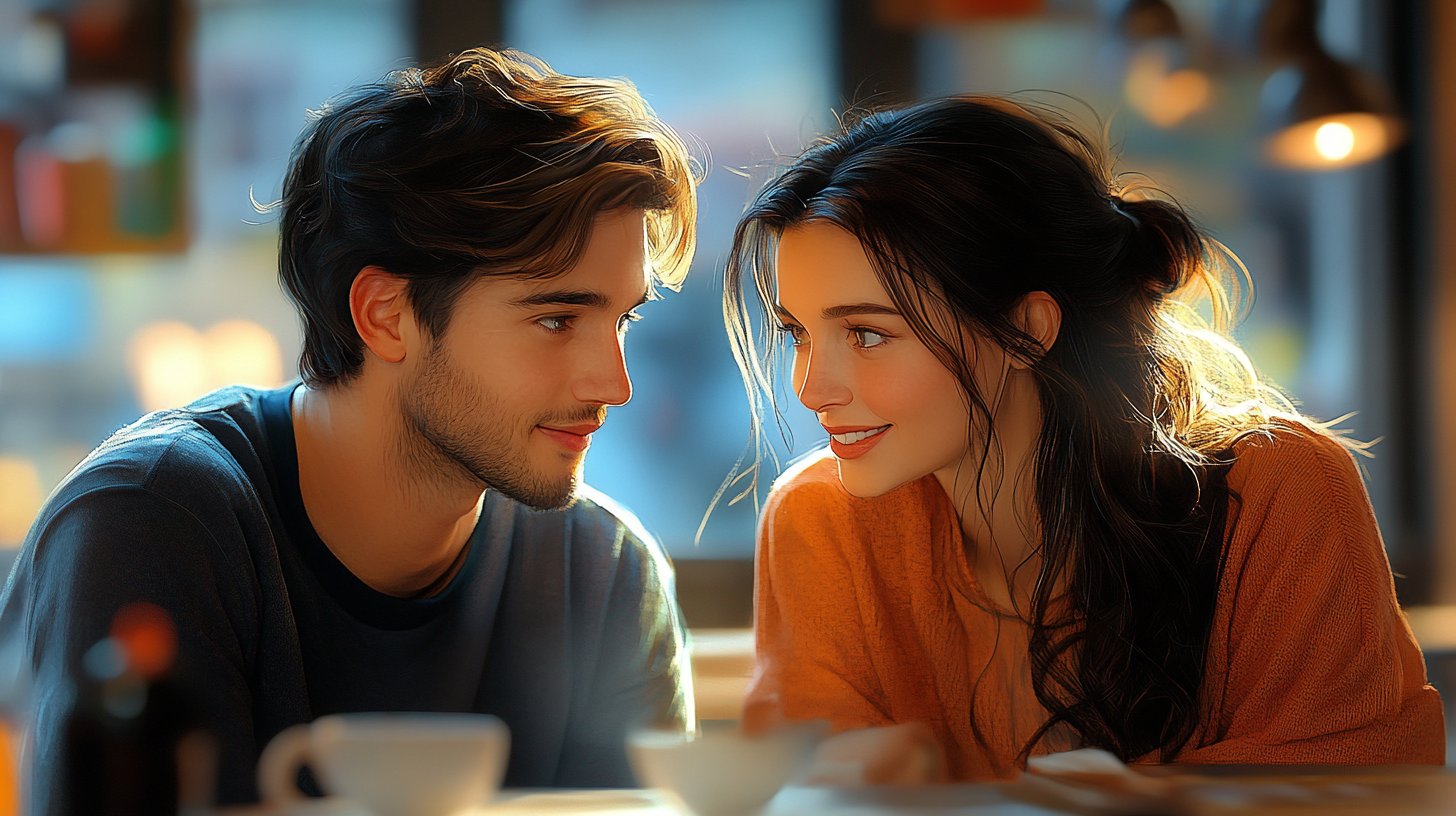 Due amici in vivace conversazione in un caffè.