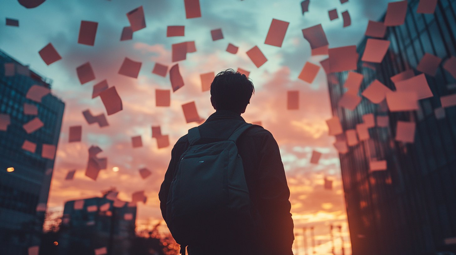 Ein Mann betrachtet ein altes Foto und ist in Erinnerungen verloren.