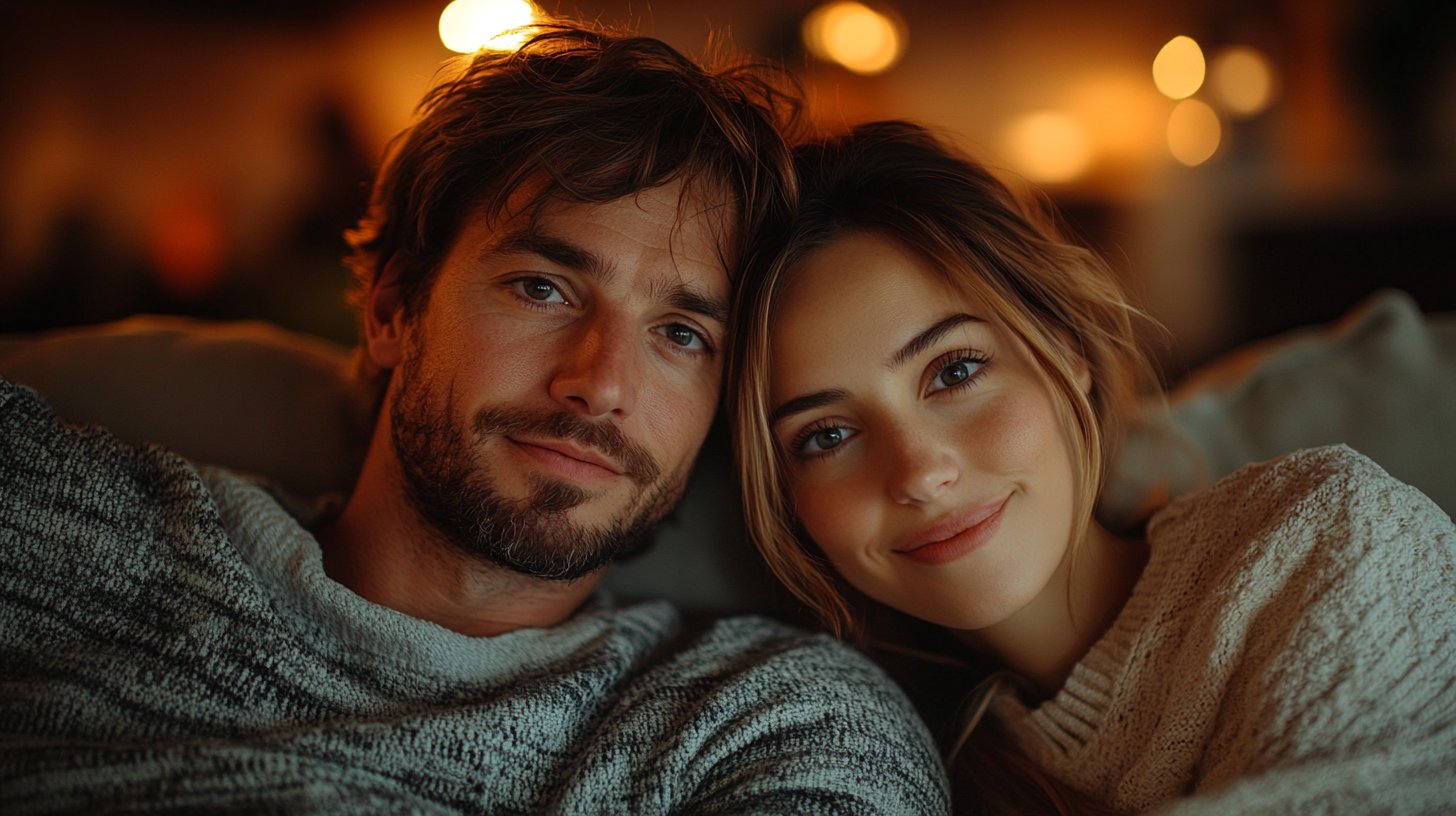 Ein Paar sitzt auf einem Sofa, einer ist abwesend und der andere sucht nach Verbindung.