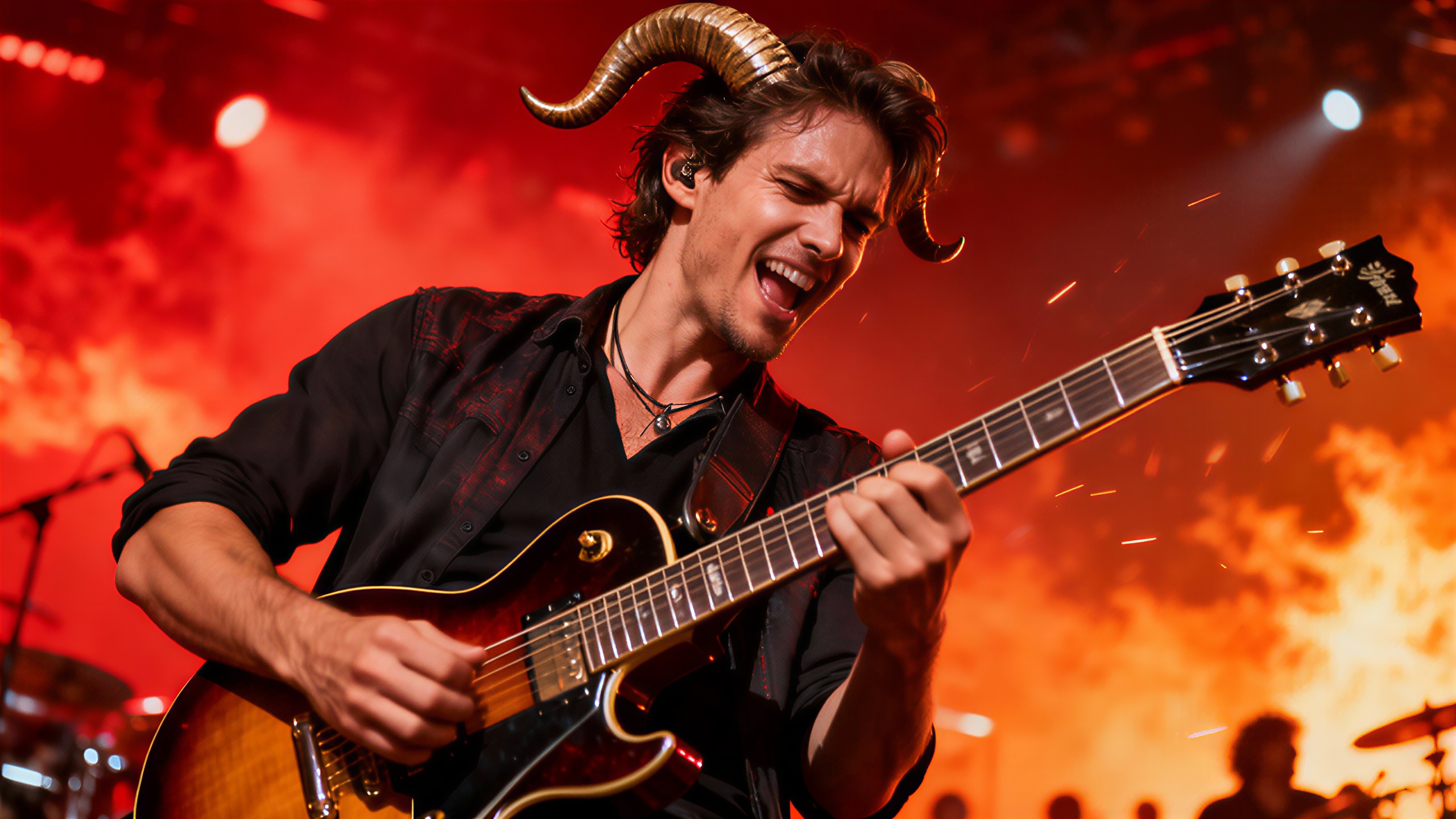 Energiegeladenes Spielen eines Aries auf der Gitarre.