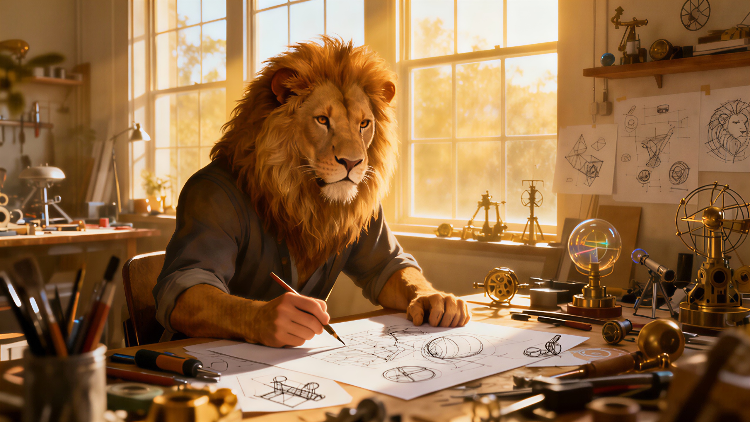 Ein erfinderischer Löwe in Aktion.