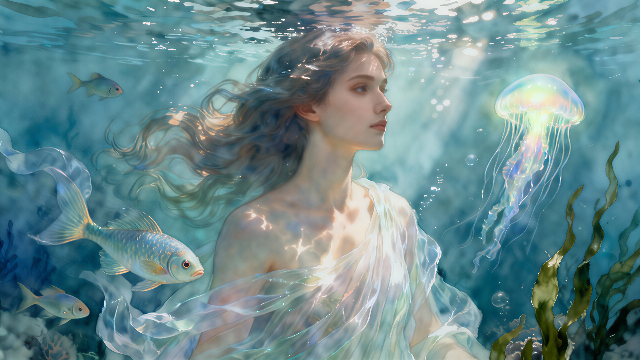 Intuitive Fische in einer friedlichen Unterwasserwelt.