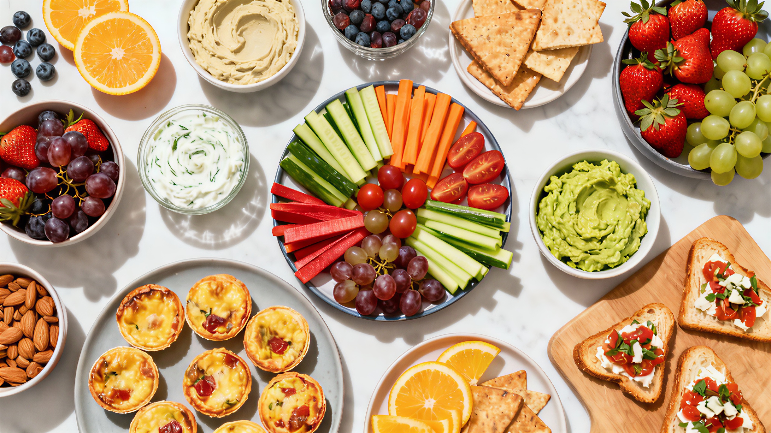 Ein heller Essbereich mit bunten Snacks, die die Essgewohnheiten der Zwillinge widerspiegeln.