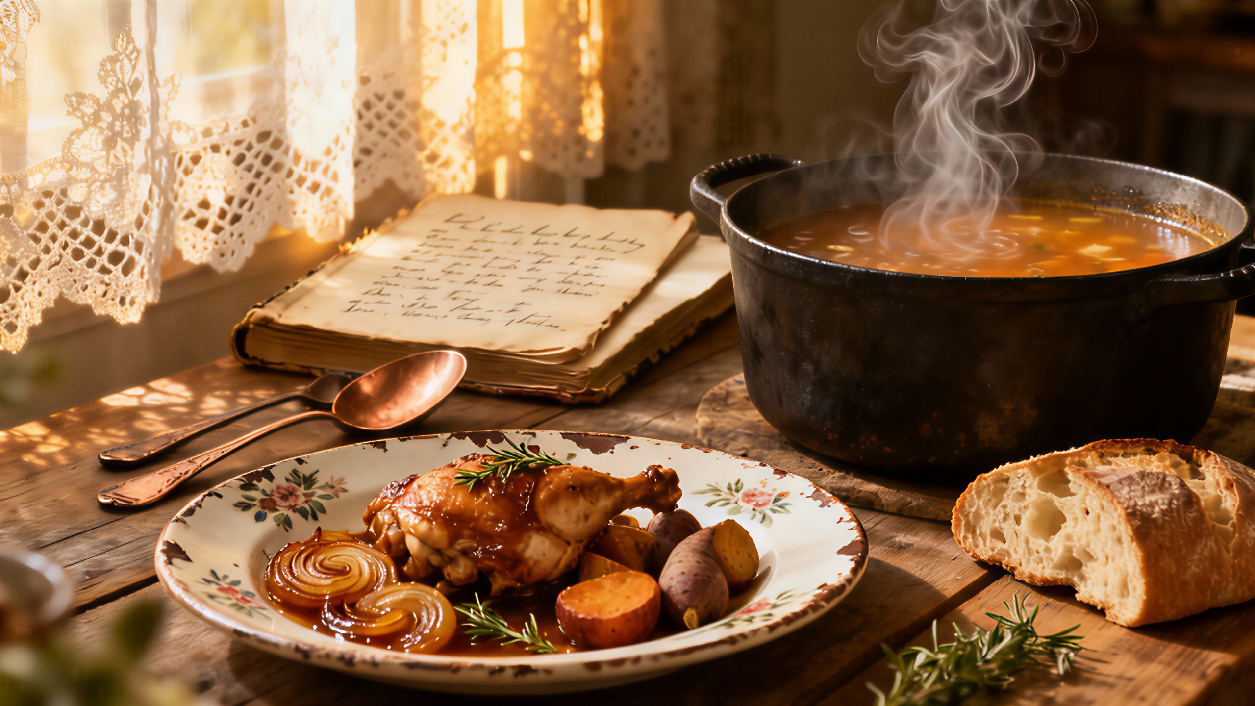 Eine gemütliche Küche mit einem herzhaften Familiengericht, das Krebs' Liebe zum Essen einfängt.