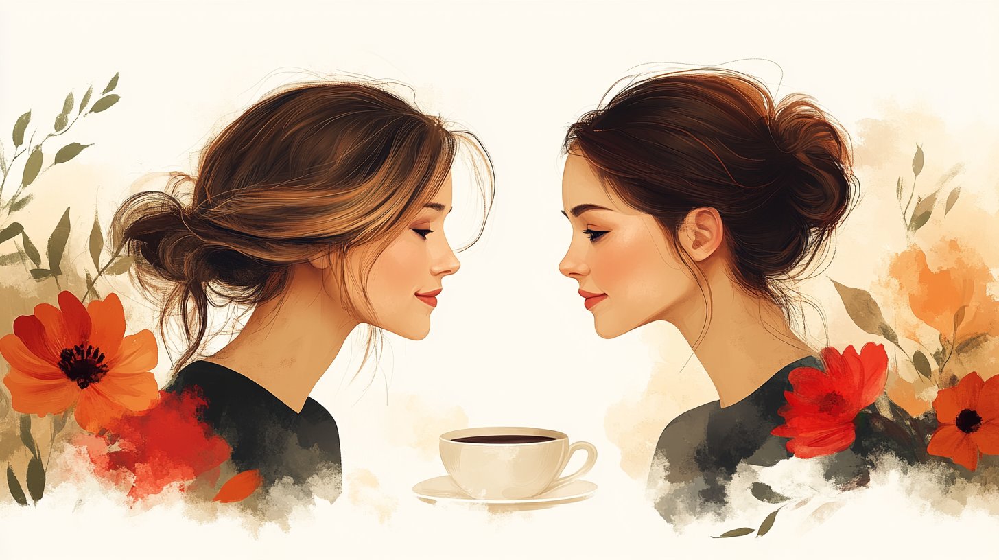 Amigos compartiendo una conversación sincera sobre café, irradiando consuelo y comprensión.