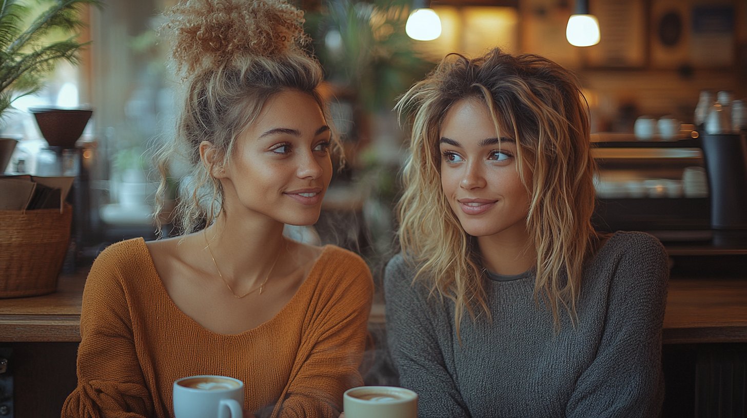 Ein intimes Gespräch zwischen zwei Menschen, ausdrucksstarke Gesichter.