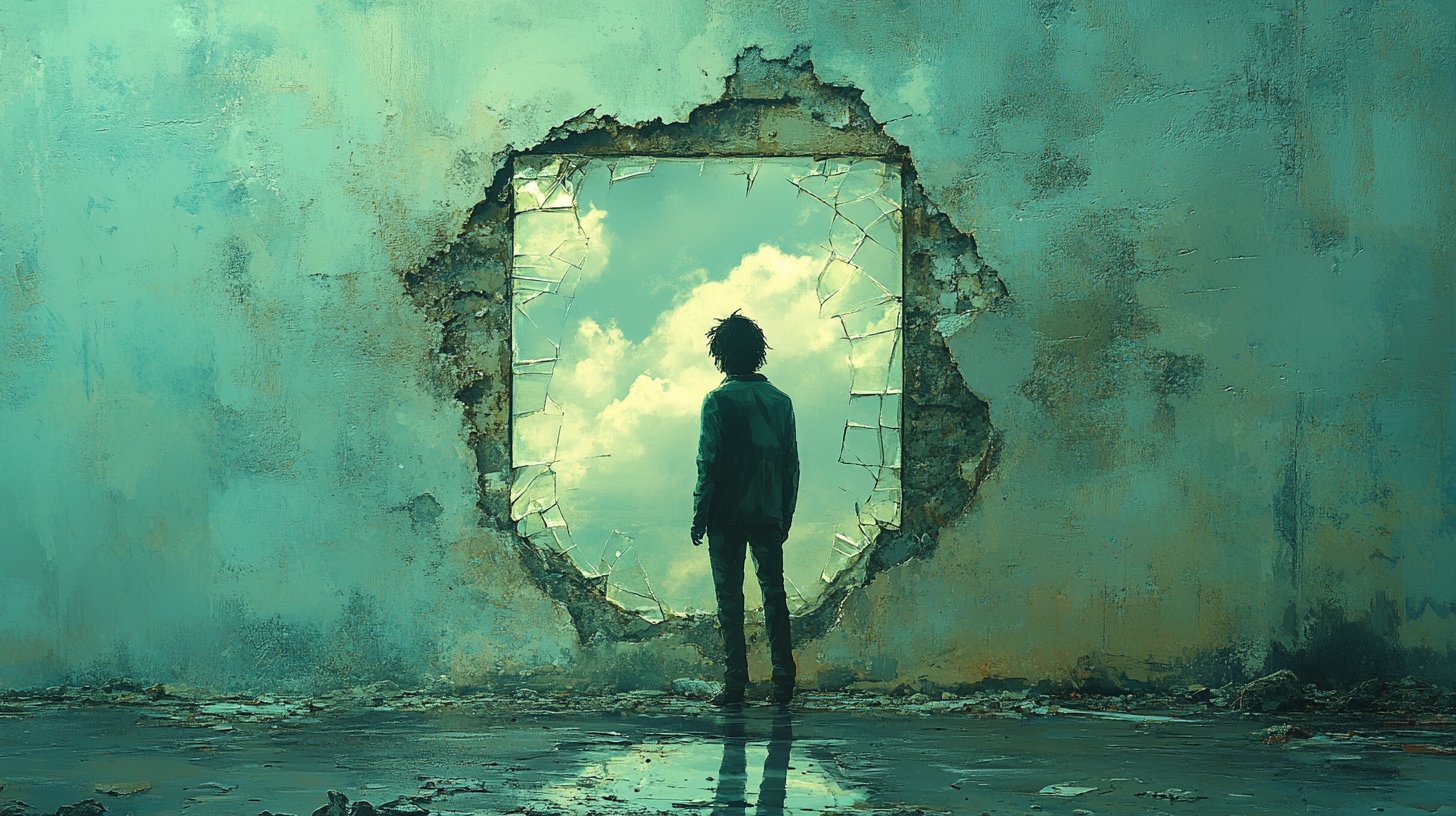 Una torre in rovina circondata da fiori vibranti.