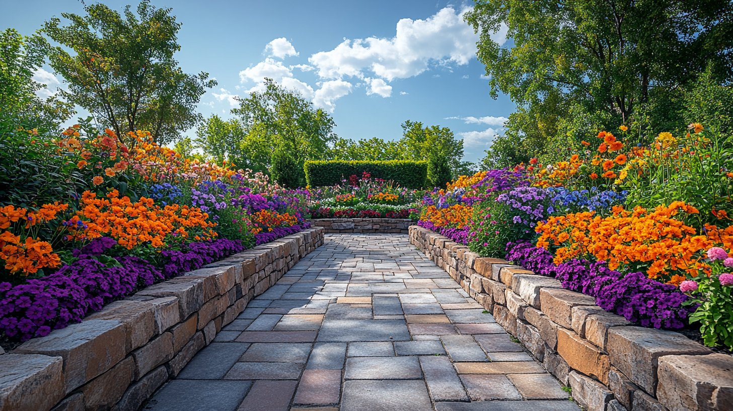 Bunte blumige Wände, die einen ruhigen Garten schützen.
