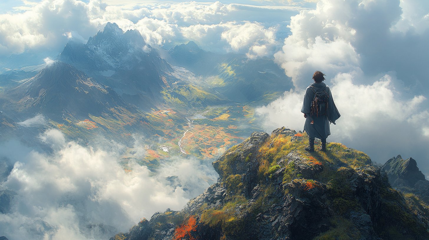 Una persona che guarda un panorama dalla cima di una montagna.