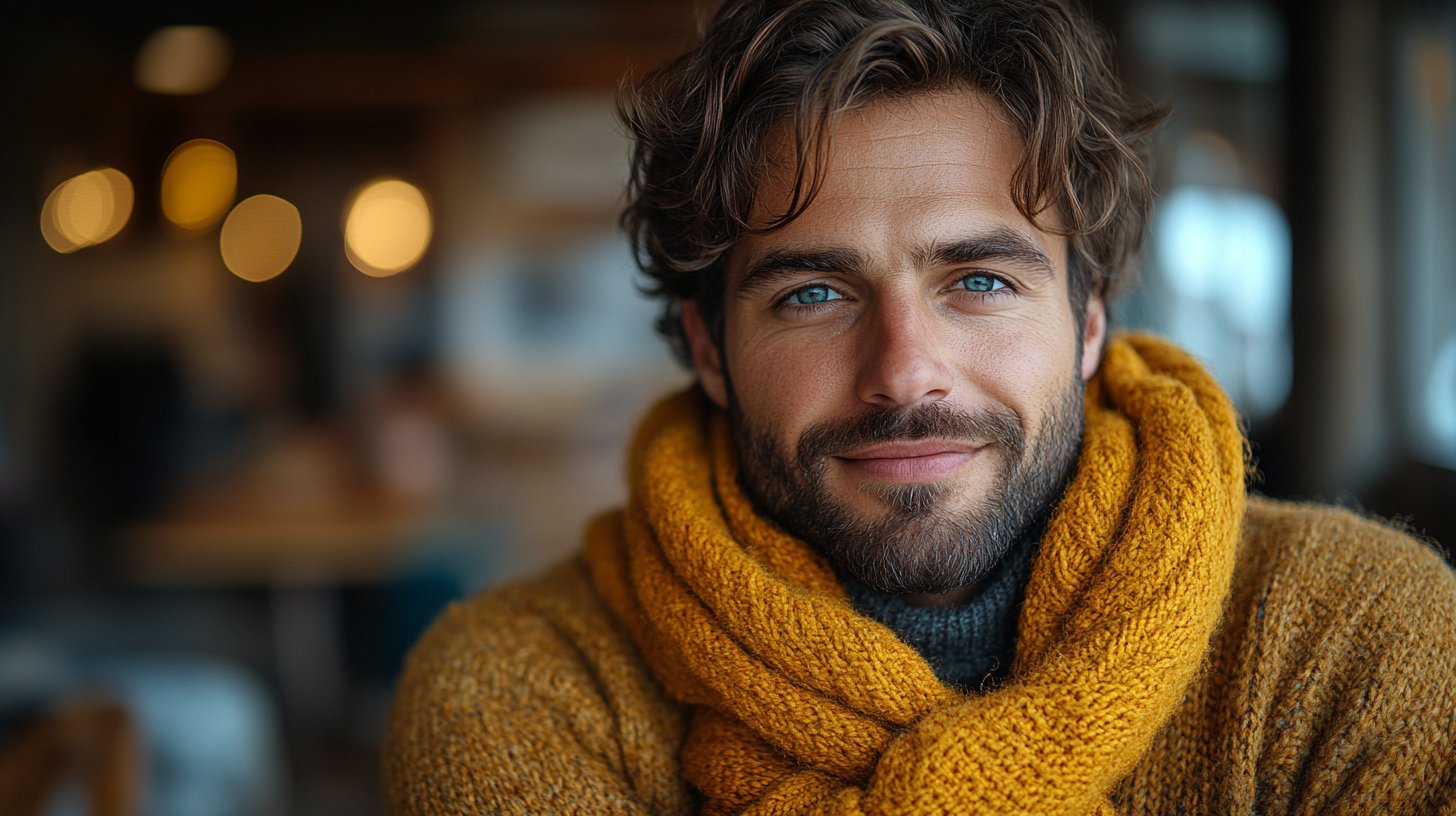 Close-up of a man with crossed arms and a smile conveying attraction.