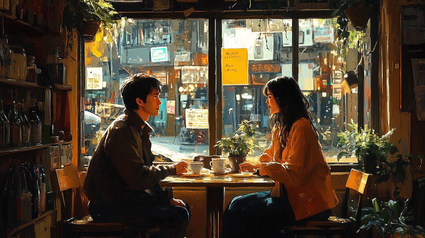 Una coppia in un caffè mostra problemi di connessione.