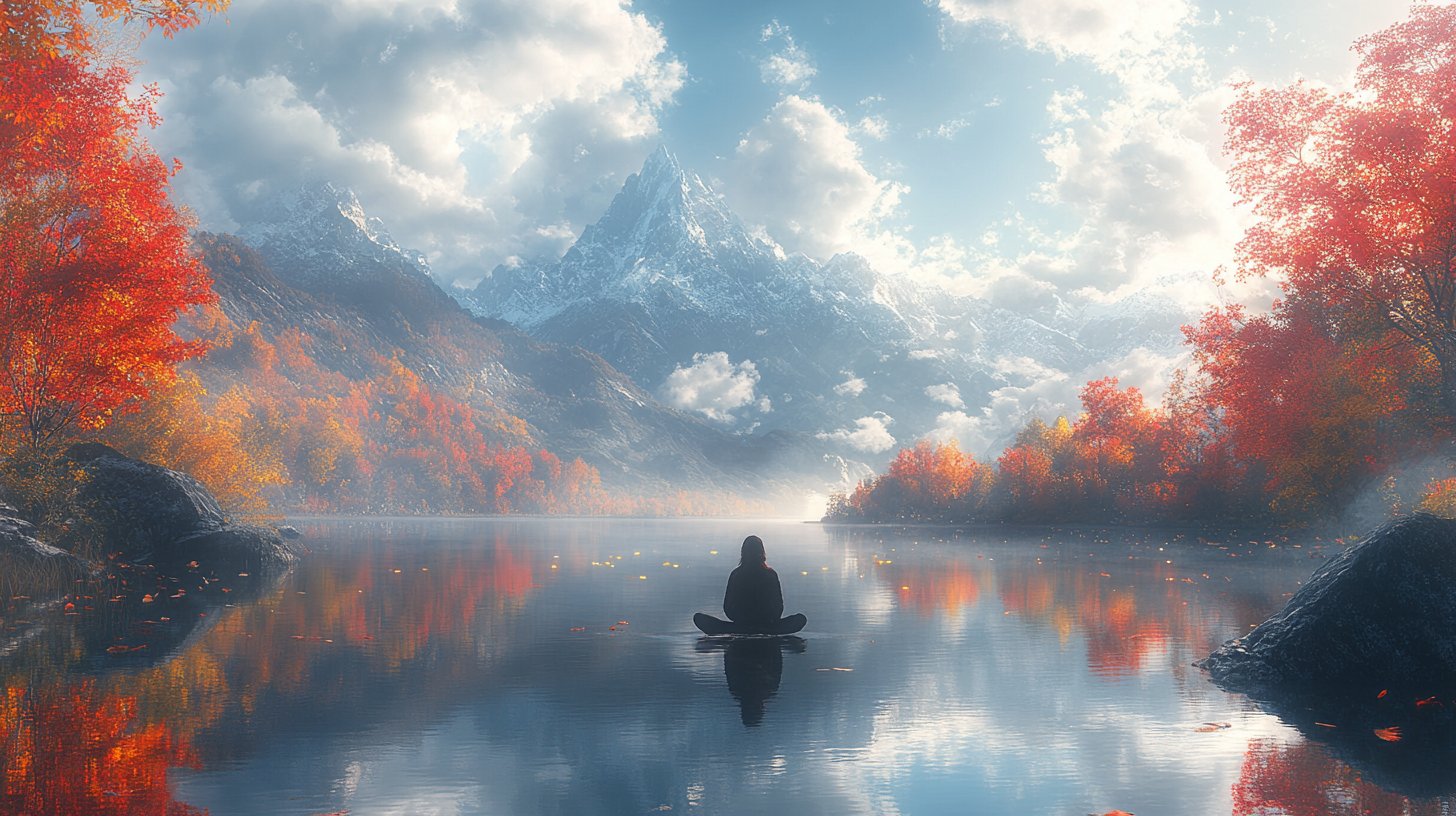 Regard vers un lac tranquille.