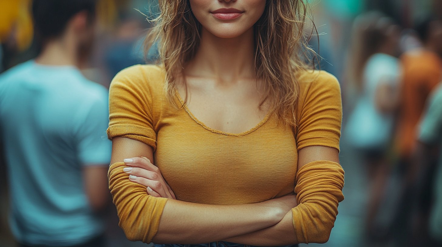 Une figure déterminée se tient droite, disant non avec assurance.