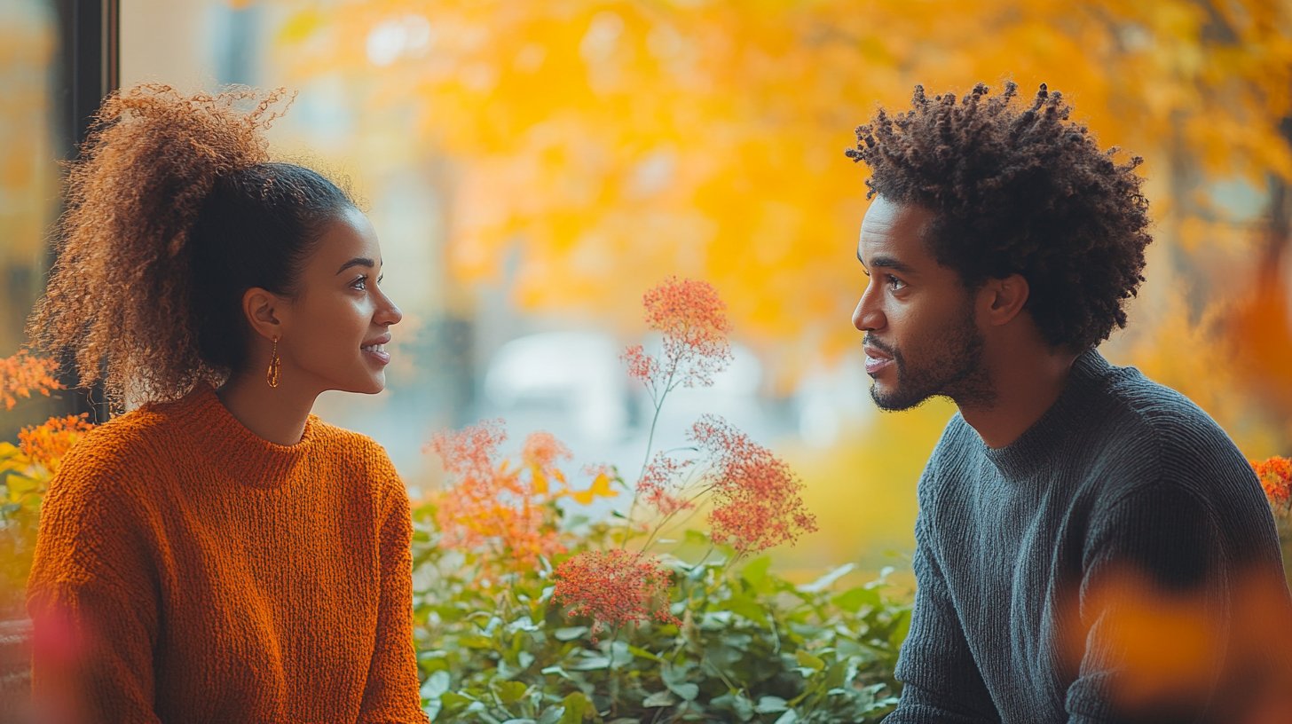 Zwei Personen in tiefem Gespräch, die die Bedeutung von Kommunikation hervorheben.